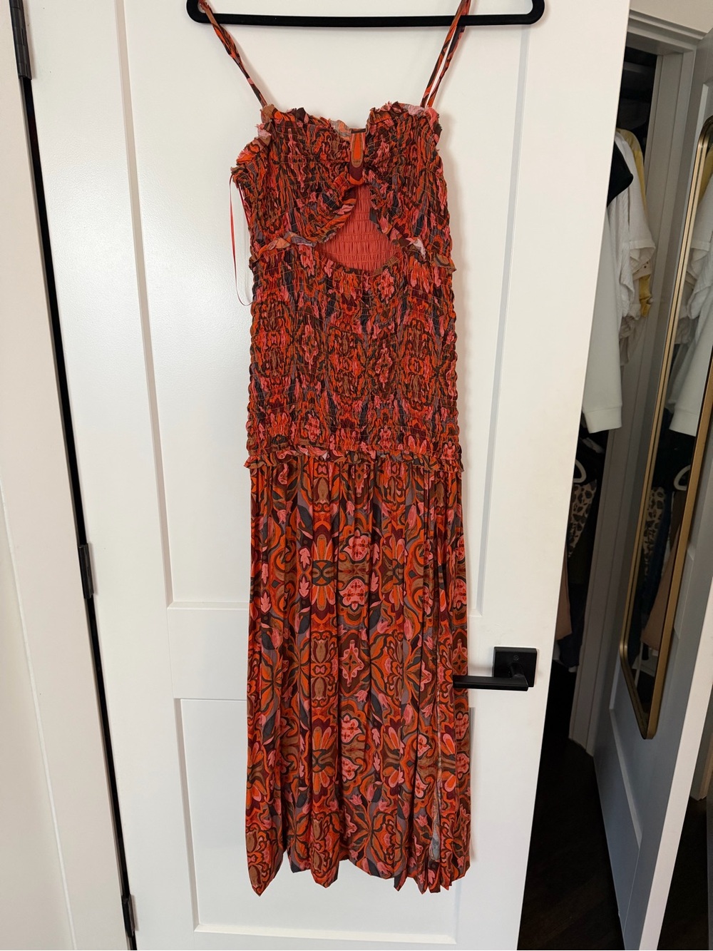 Dress Forum Burnt Orange & Pink Smocked Midi Dress